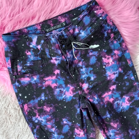 Y2k mall goth space dyed black/blue/purple hi-rise stretch skinny jeans Like new - Picture 7 of 8